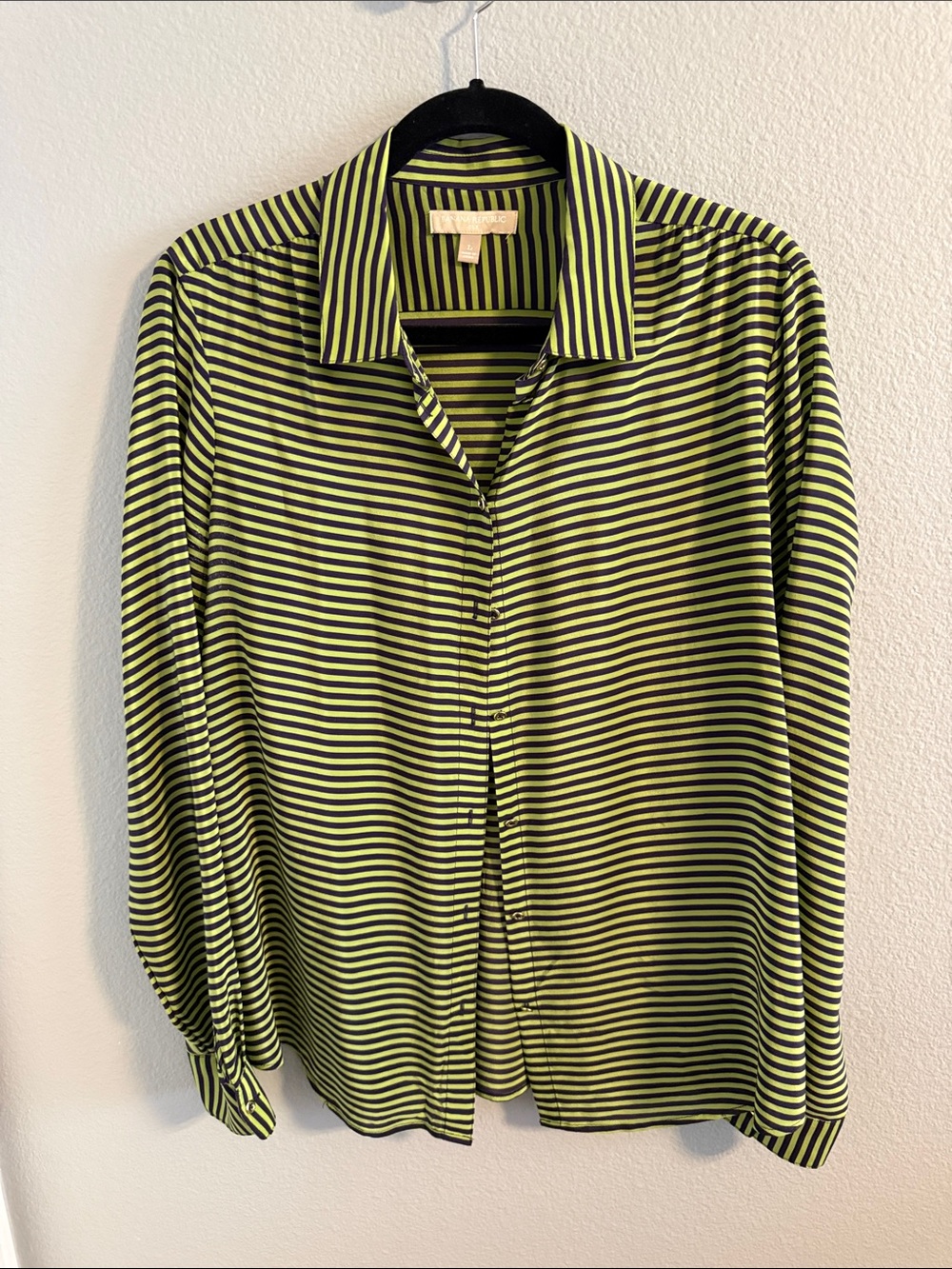 Banana Republic Green and Black Striped Shirt